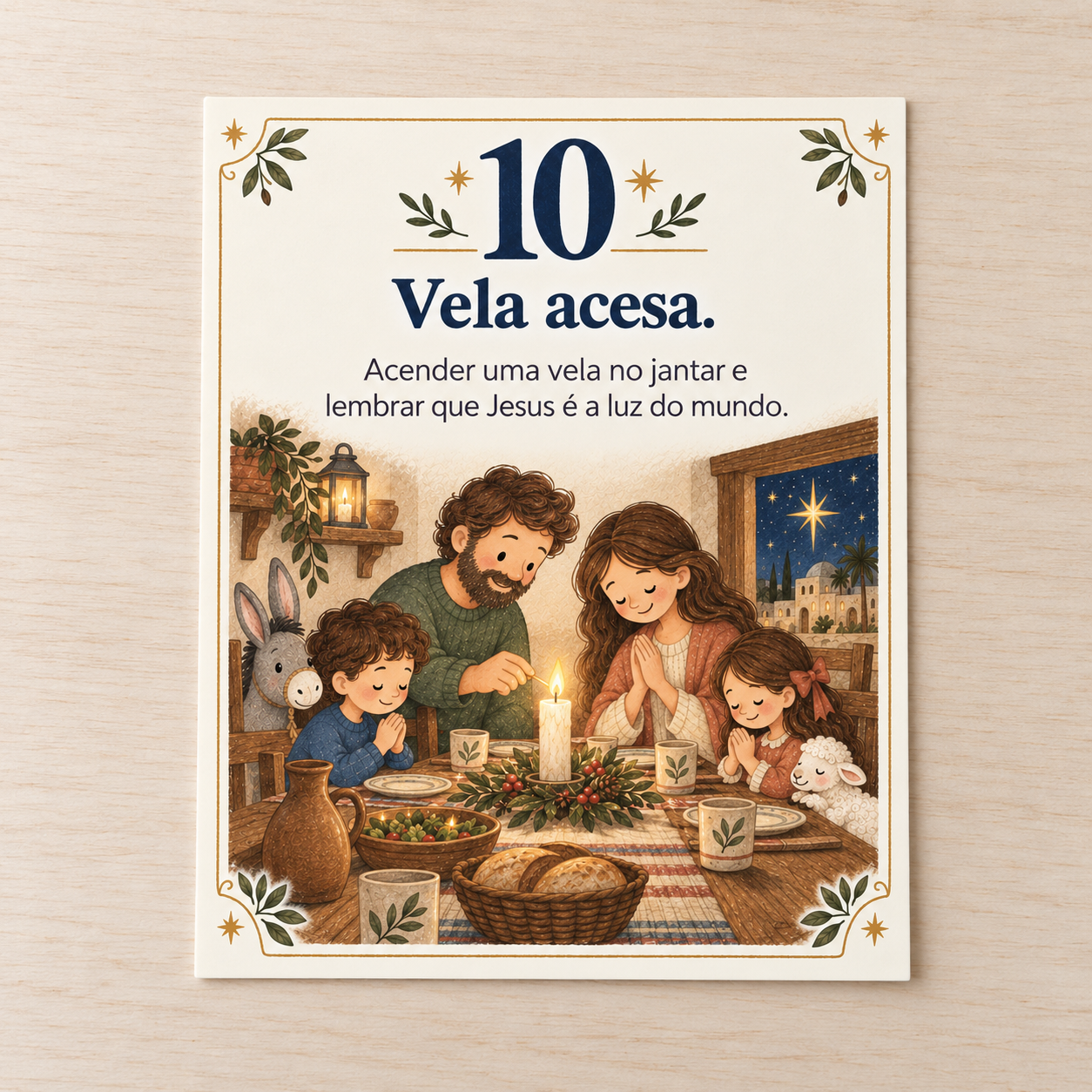 Cartão de missão do dia 10: vela acesa no jantar